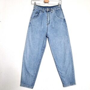 Womens Jeans Size 2 Light Wash‎ High Waist Pleated Barrel Leg Mom Tapered Denim